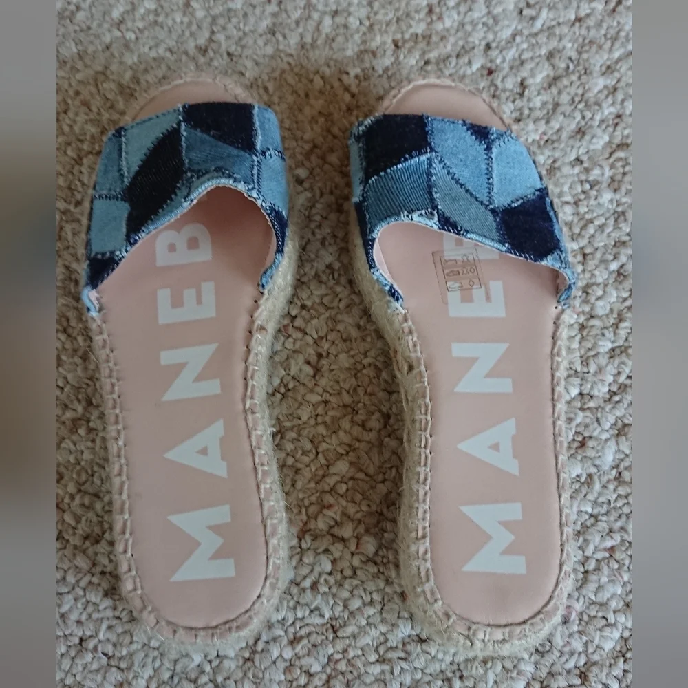 Manebi Denim Woven-Strap Espadrille Slide Sandals size 6
